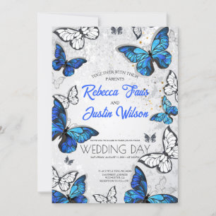 Blå och vita fjärilar Morpho Monark Inbjudningar