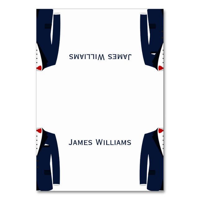 Blå Och Vita Gay Bröllopsplatskort Bordsnummer (Framsidan)