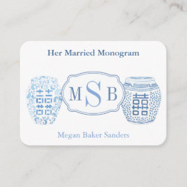 Blå Och Vita Gifta Monogram Bröllopsdusch Tilläggskort