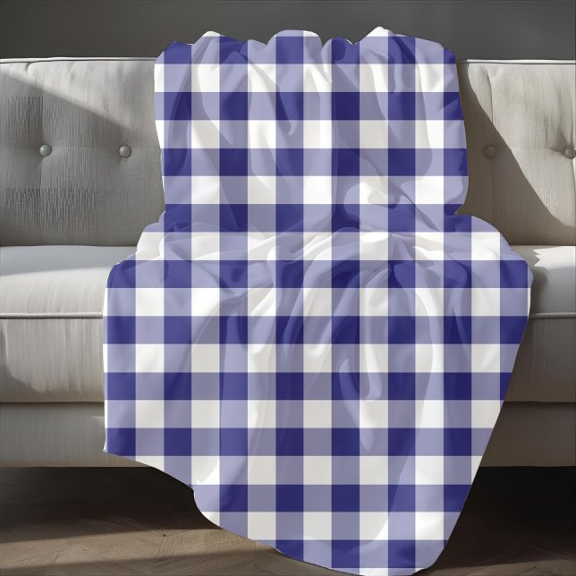 Blå och vita Gingham rutor Mönster Fleecefilt (Classic Blue Plaid Gingham Pattern Fleece Blanket)