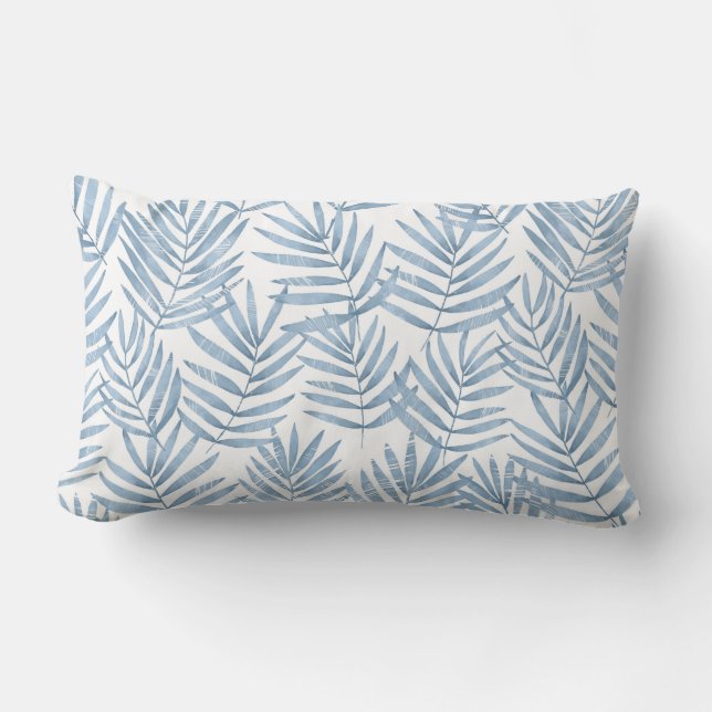 Blå och vita Handflatan-Löv Lumbar Pillow Lumbarkudde (Framsida)