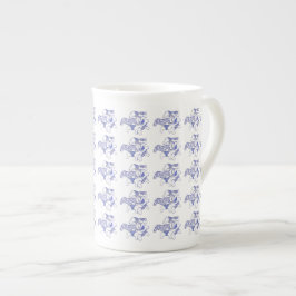 Blå och vita hästar Bone China Mugg Benporslin Mugg