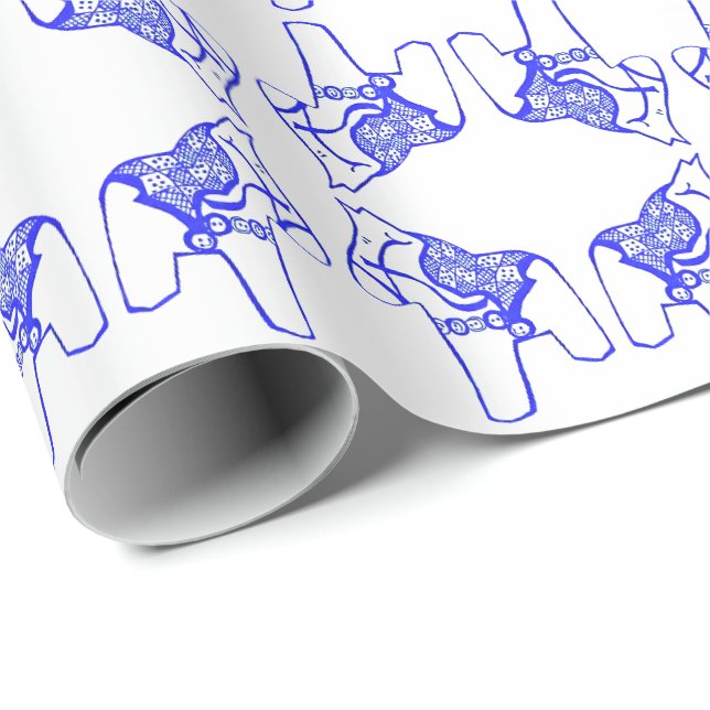 Blå och vita hästar presentpapper (Rullad Hörn)