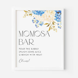Blå och vita hortensia för baby shower Mimosa Bar Poster