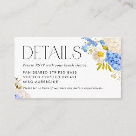 Blå och Vita Hydrangea Måltidsval Detaljer Tilläggskort