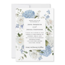Blå och vita hydrangeor, vita rosor Blomster
