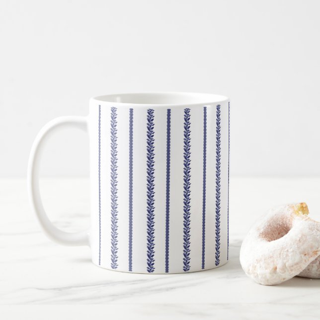 Blå och Vita Kustbotaniska Ränder Kaffemugg (Med munk)