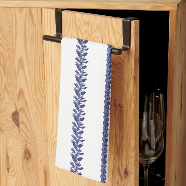 Blå och vita kustbotaniska ränder kökshandduk (Thirds Fold)