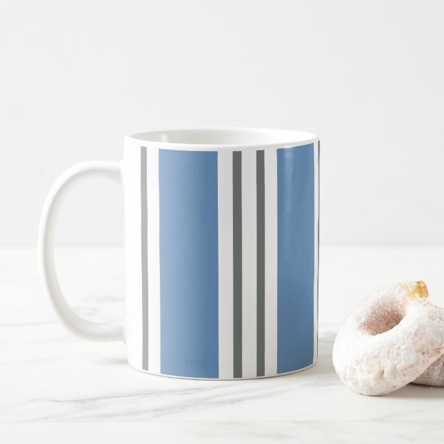 Blå och Vita Kustremsor Kaffemugg (Med munk)