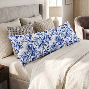 Blå och vita magnolior Toile de Jouy Kroppskudde
