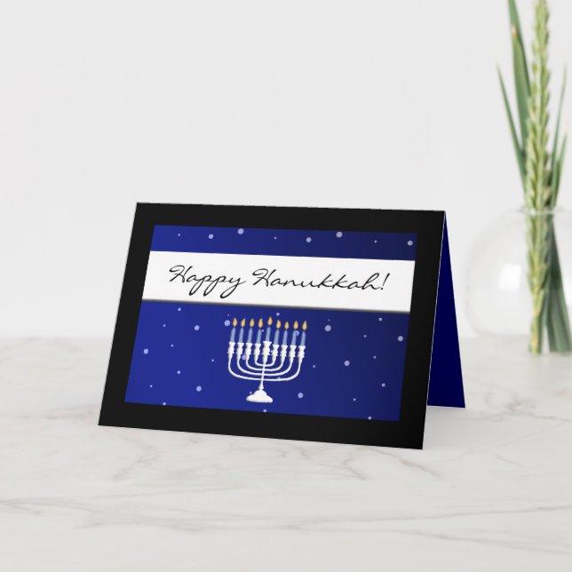 Blå och vita Menorah Snö Lycklig Hanukah-kort Helgkort (Framsida)