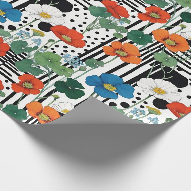 Blå och vita orangar med svartvitt presentpapper (Hörn)