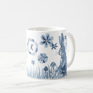 Blå- och vita palnyblommor Monogram Påsk Kaffemugg
