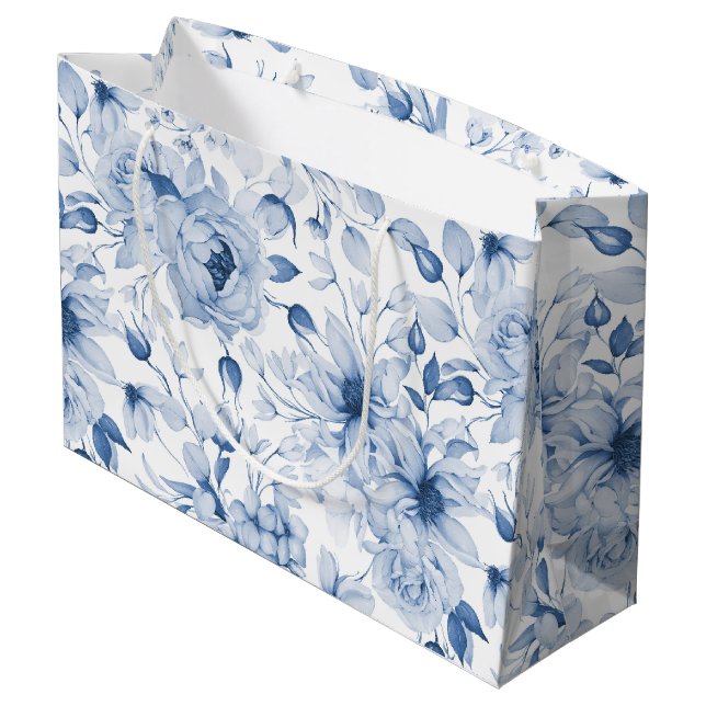 Blå och vita ponenter och Blommar Vattenfärg (Baksidan Vinklad)