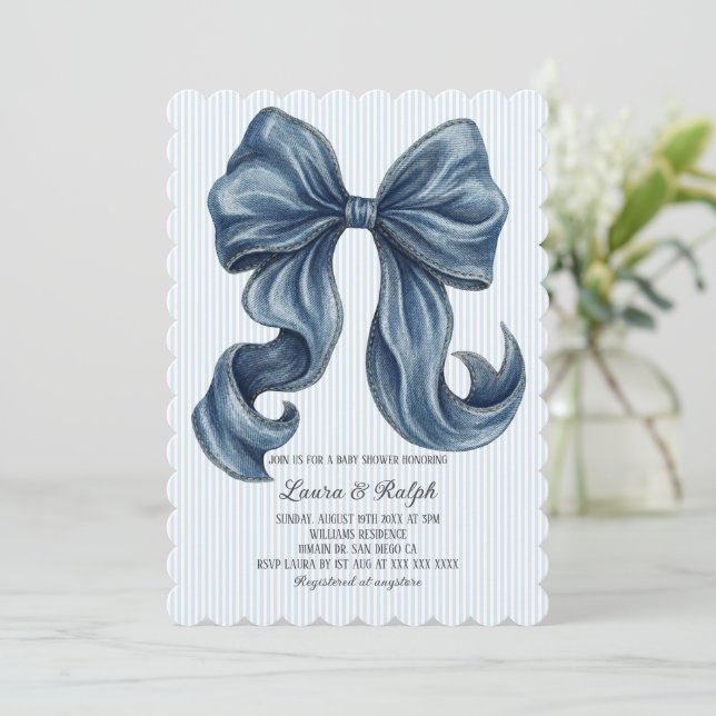 Blå och vita ränder Baby Shower Inbjudningar (Stående Fram)