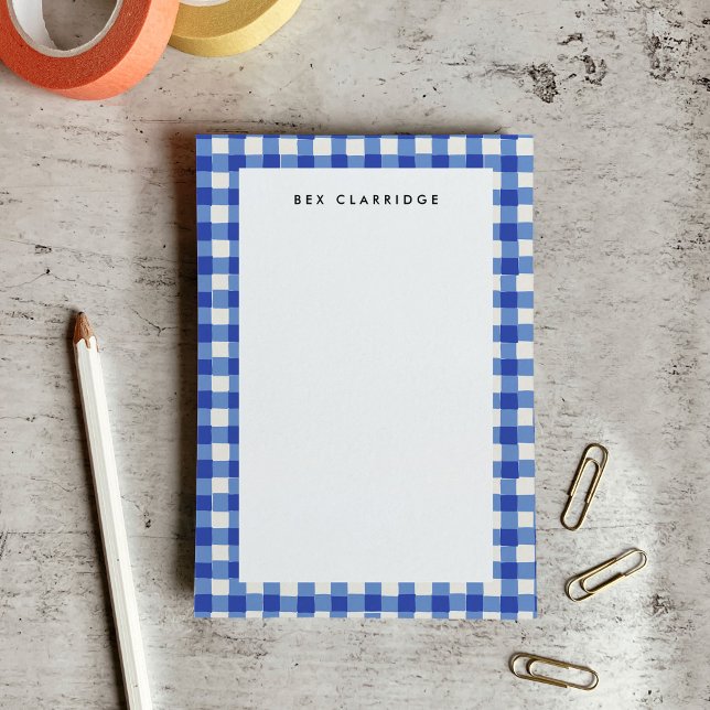 Blå och vita rutiga personliga post-it block (Blue and White Checkered Personalized Post-it Notes)