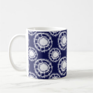 Blå och vita Shibori Circles Mönster Kaffemugg