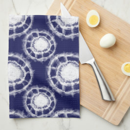 Blå och vita Shibori Circles Mönster Kökshandduk