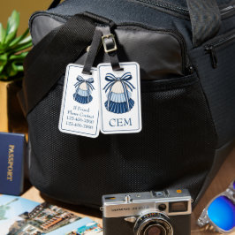 Blå och vita snäckor och band Monogram Bagagebricka