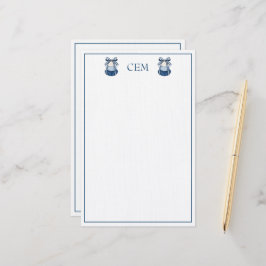 Blå och vita snäckor och band Monogram Brevpapper
