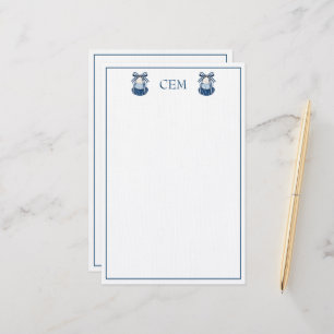 Blå och vita snäckor och band Monogram Brevpapper
