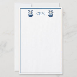 Blå och vita snäckor och band Monogram Brevpapper