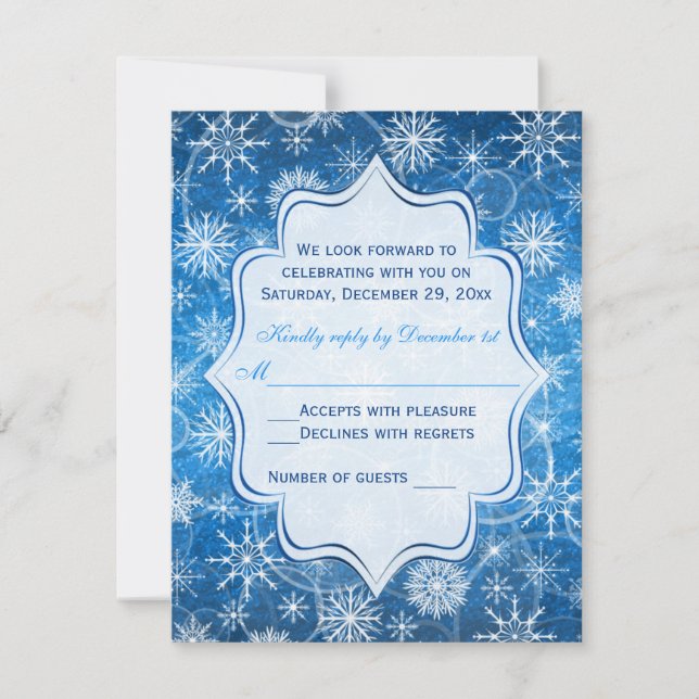Blå och Vita Snöflingor RSVP-kort OSA Kort (Framsida)