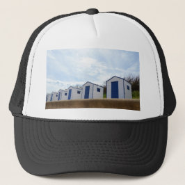 Blå och vita strandstugor keps