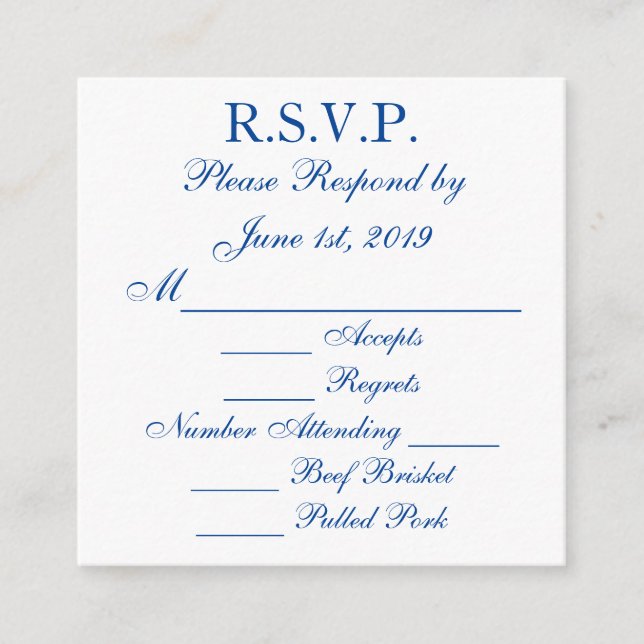 Blå och Vita Svar RSVP-kort Tilläggskort (Framsida)