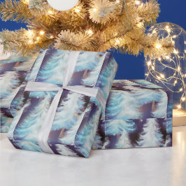 Blå och vita träd Modern jul Presentpapper