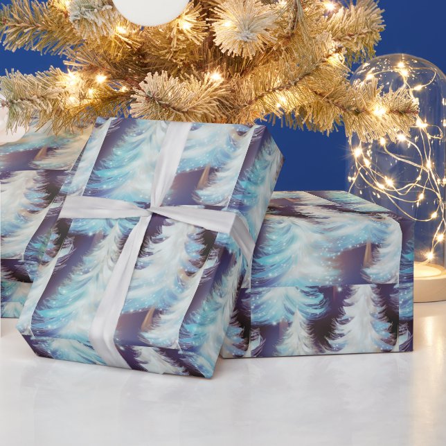 Blå och vita träd Modern jul Presentpapper (Helgdagar)