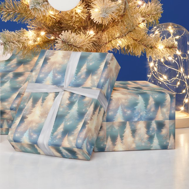 Blå och Vita Träd Modern Jul Presentpapper (Helgdagar)