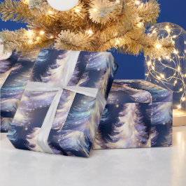 Blå och Vita Träd Modern Jul Presentpapper