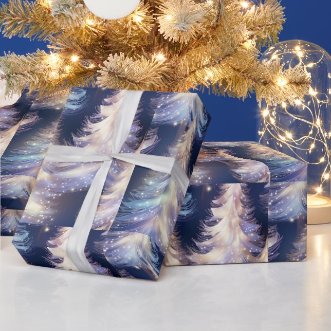 Blå och Vita Träd Modern Jul Presentpapper (Helgdagar)
