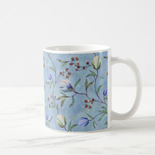 Blå och vita tulpaner Anemones Mönster Kaffemugg
