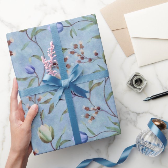 Blå och vita tulpaner Anemones Mönster Presentpapper (Gifting)