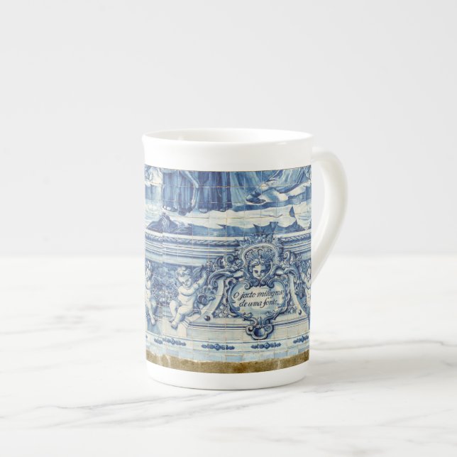 Blå och vita väggar med änglar benporslin mugg (Framsida höger)