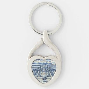 Blå och vita väggar med änglar twisted heart silverfärgad nyckelring