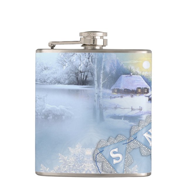 BLÅ OCH VITA VATTENFÄRGVINTEXTSCENER FICKPLUNTA (Framsidan)