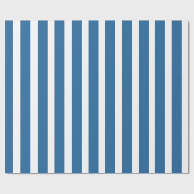 Blå och vita vertikala randiga minimalt mönster presentpapper (Platt)