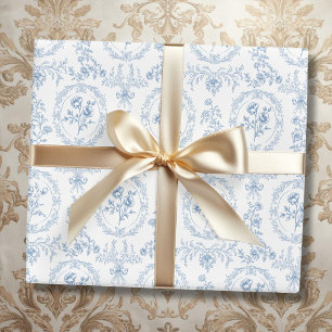 Blå och vita vintageblommor blomster mönster presentpapper