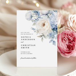 Blå- och vitblommor, Bröllop spara datum-kort Inbjudningar