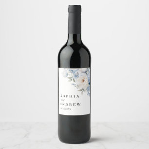 Blå- och vitblommor Bröllop Vin-etikett Vinflaska Etikett