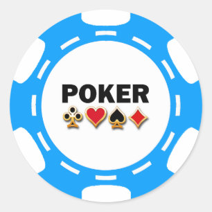 BLÅ OCH VITPOKER CHIP RUNT KLISTERMÄRKE