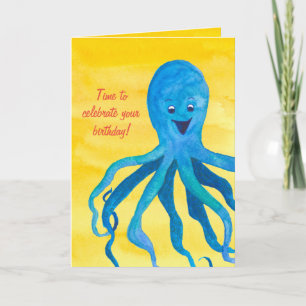 Blå Octopus Grattis på födelsedagen Kort