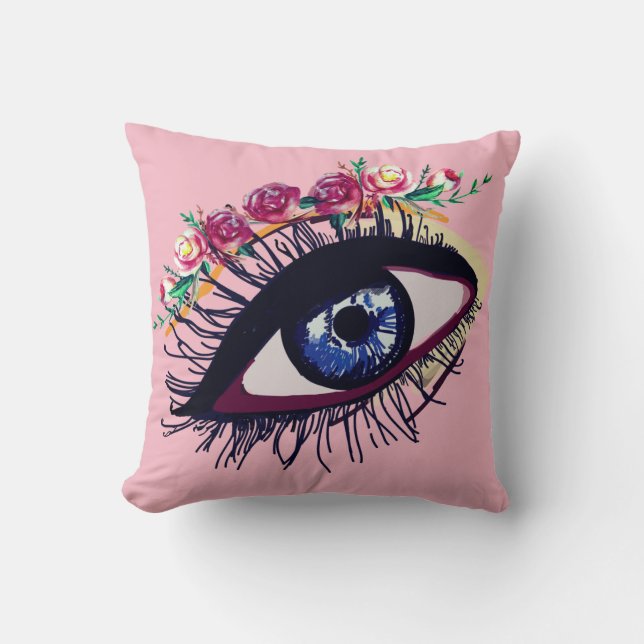 Blå Öga och blomma Anpassningsbar, sommardyna Kudde (Framsida)