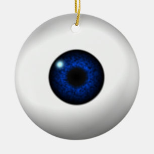 blå öga / röd öga julgransprydnad keramik