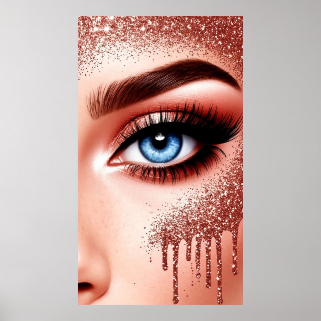 💎 Blå Ögon Rosa Guld Glamör Makeup För Skönhetsru Poster (Framsidan)