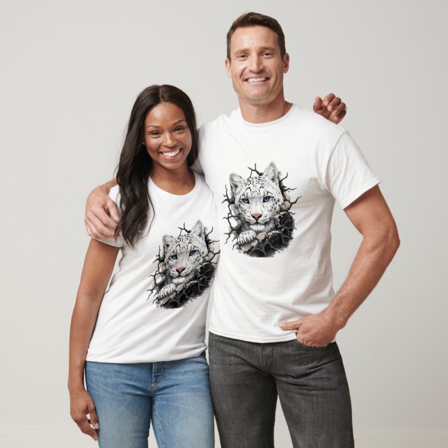 Blå Ögon Snö Leopard  T-Shirt (Unisex)