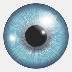 Blå ögonboll runt klistermärke